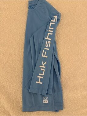 Huk Light Blue Long Sleeve Fishing Shirt with White Logo